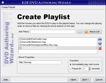 KDE DVD Authoring
Wizard